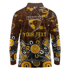 Personalized Hawthorn Hawks Long Sleeve Polo Shirt Aboriginal Dot Painting Graffiti Style