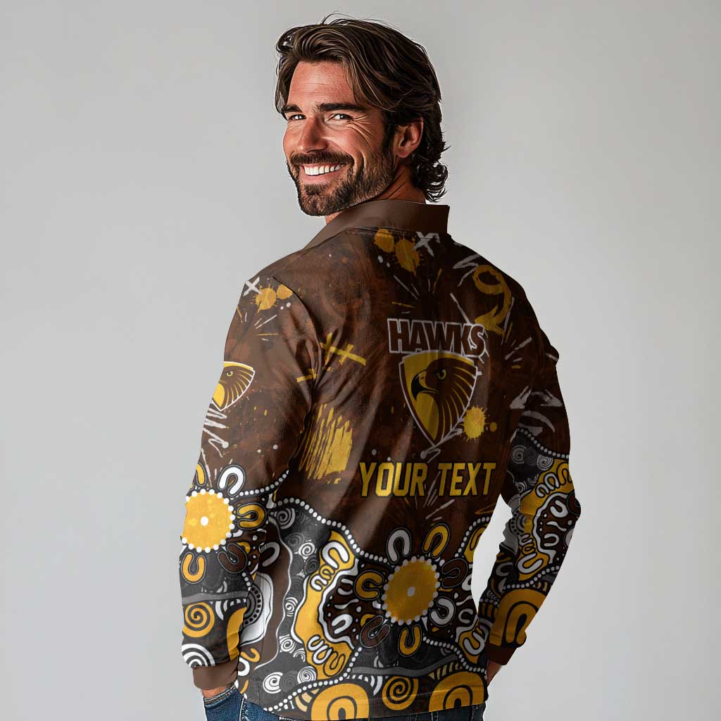 Personalized Hawthorn Hawks Long Sleeve Polo Shirt Aboriginal Dot Painting Graffiti Style