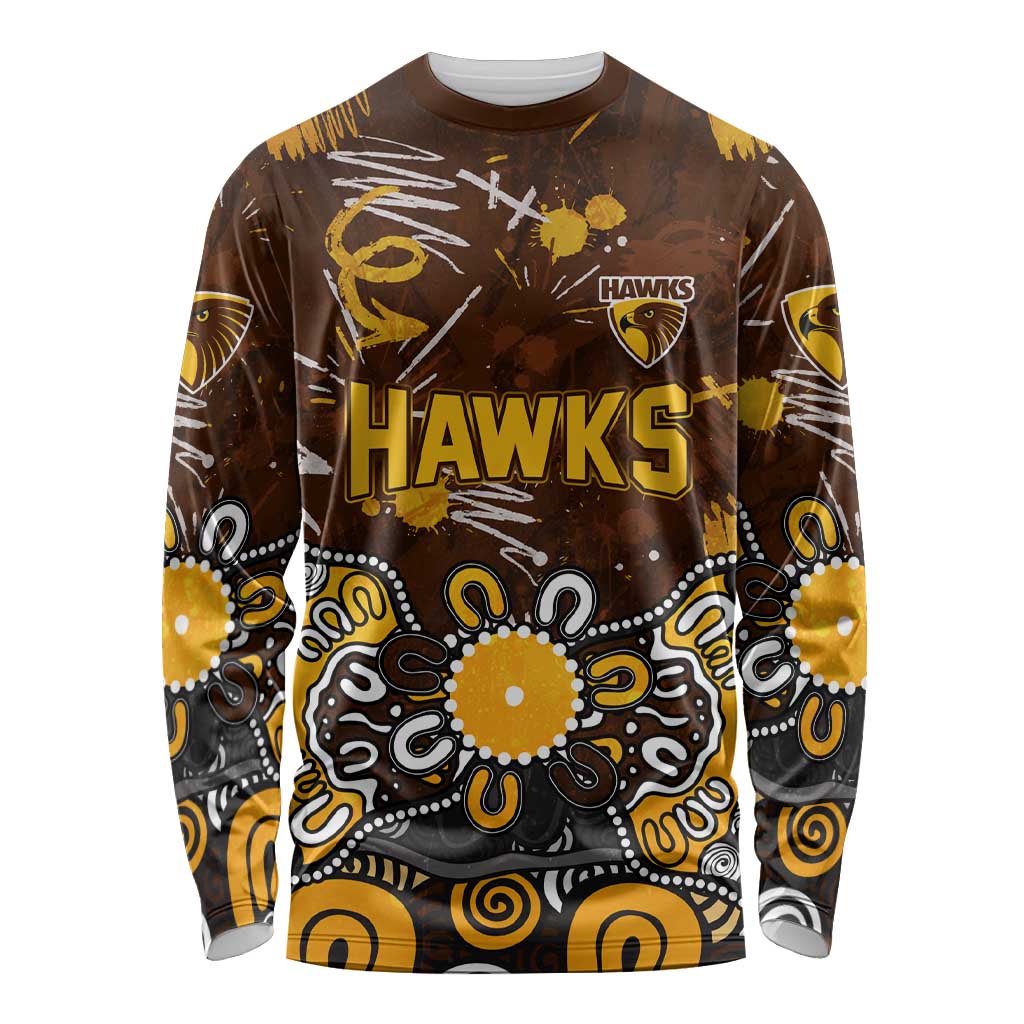 Personalized Hawthorn Hawks Long Sleeve Shirt Aboriginal Dot Painting Graffiti Style