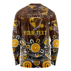 Personalized Hawthorn Hawks Long Sleeve Shirt Aboriginal Dot Painting Graffiti Style