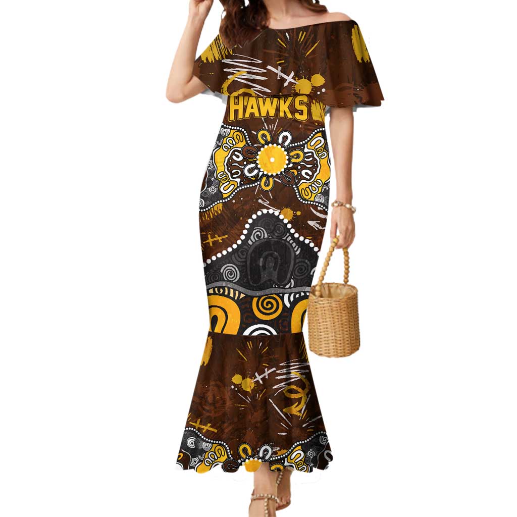 Personalized Hawthorn Hawks Mermaid Dress Aboriginal Dot Painting Graffiti Style
