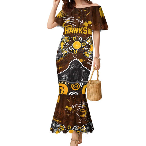 Personalized Hawthorn Hawks Mermaid Dress Aboriginal Dot Painting Graffiti Style