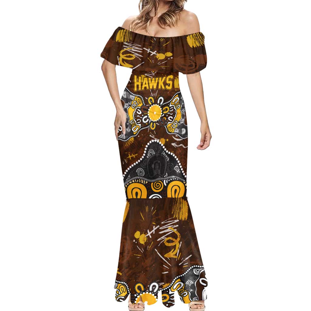 Personalized Hawthorn Hawks Mermaid Dress Aboriginal Dot Painting Graffiti Style