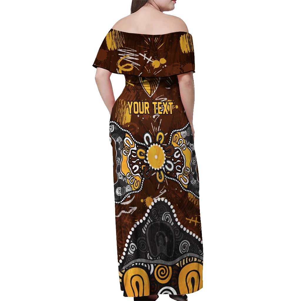 Personalized Hawthorn Hawks Off Shoulder Maxi Dress Aboriginal Dot Painting Graffiti Style