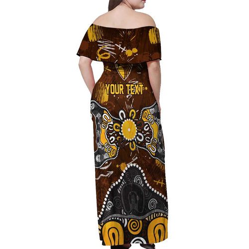 Personalized Hawthorn Hawks Off Shoulder Maxi Dress Aboriginal Dot Painting Graffiti Style
