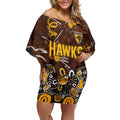 Personalized Hawthorn Hawks Off Shoulder Short Dress Aboriginal Dot Painting Graffiti Style