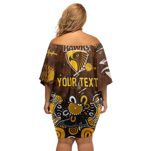 Personalized Hawthorn Hawks Off Shoulder Short Dress Aboriginal Dot Painting Graffiti Style