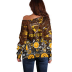 Personalized Hawthorn Hawks Off Shoulder Sweater Aboriginal Dot Painting Graffiti Style