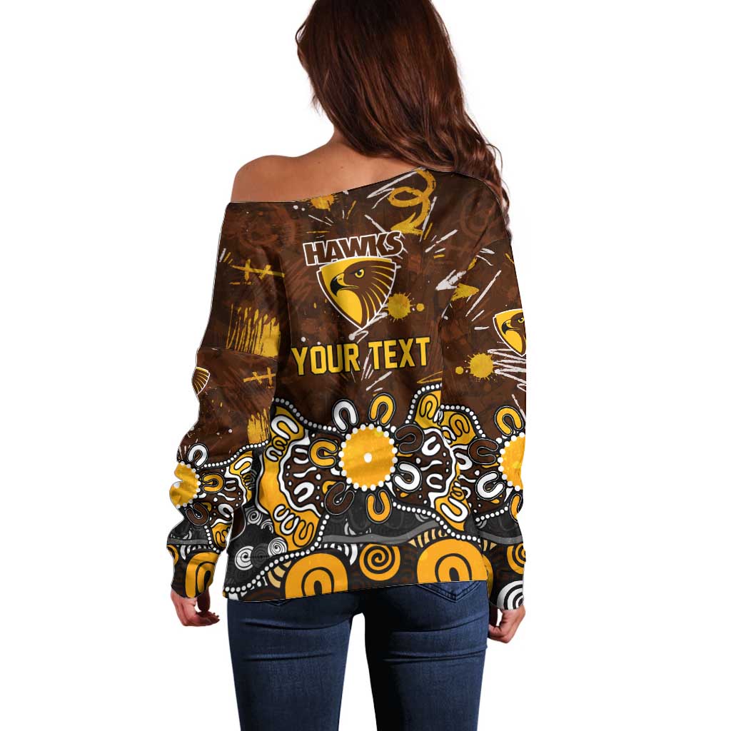Personalized Hawthorn Hawks Off Shoulder Sweater Aboriginal Dot Painting Graffiti Style