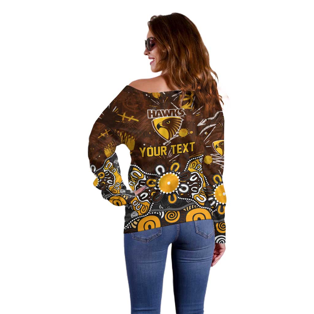 Personalized Hawthorn Hawks Off Shoulder Sweater Aboriginal Dot Painting Graffiti Style
