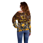 Personalized Hawthorn Hawks Off Shoulder Sweater Aboriginal Dot Painting Graffiti Style