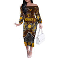 Personalized Hawthorn Hawks Off The Shoulder Long Sleeve Dress Aboriginal Dot Painting Graffiti Style