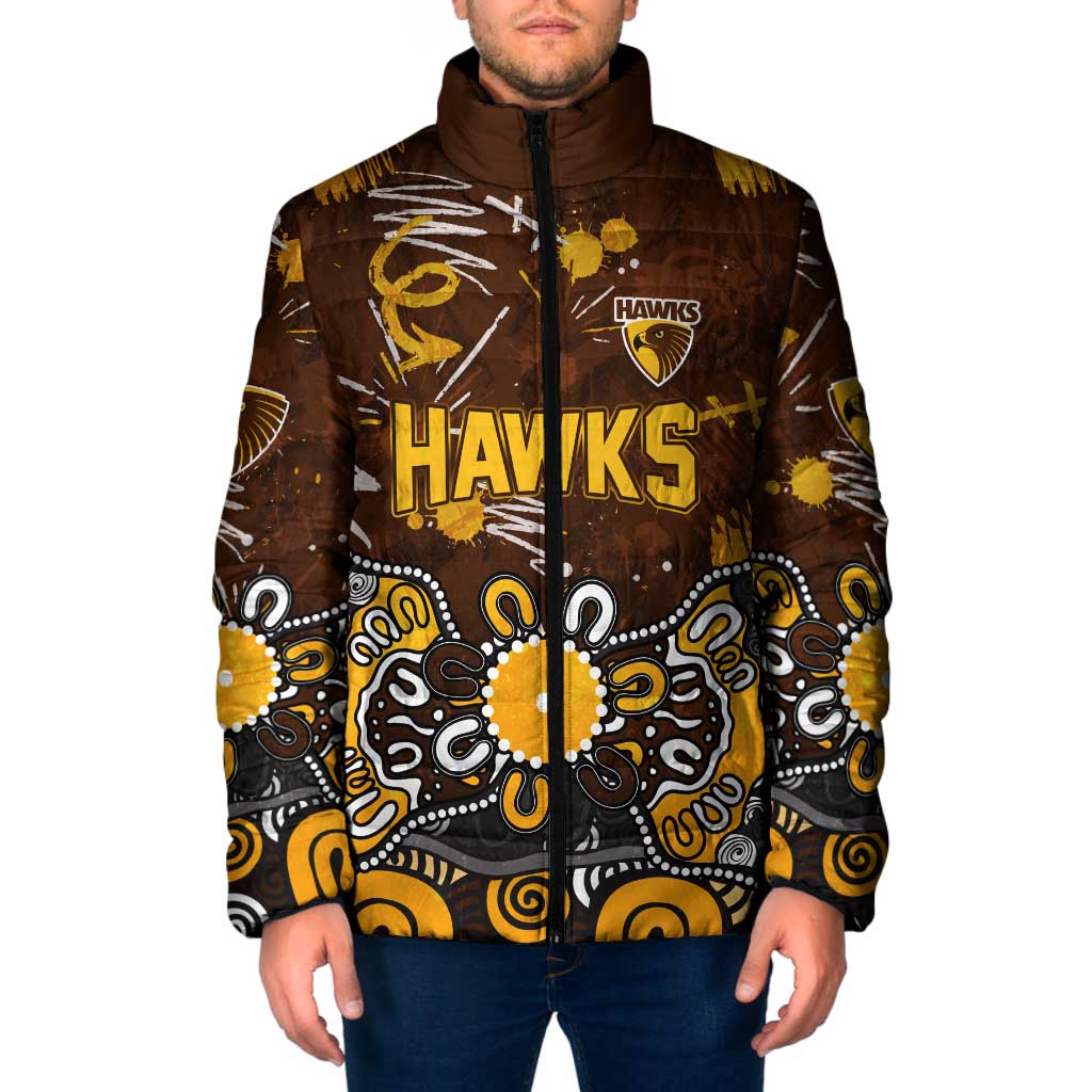 Personalized Hawthorn Hawks Padded Jacket Aboriginal Dot Painting Graffiti Style