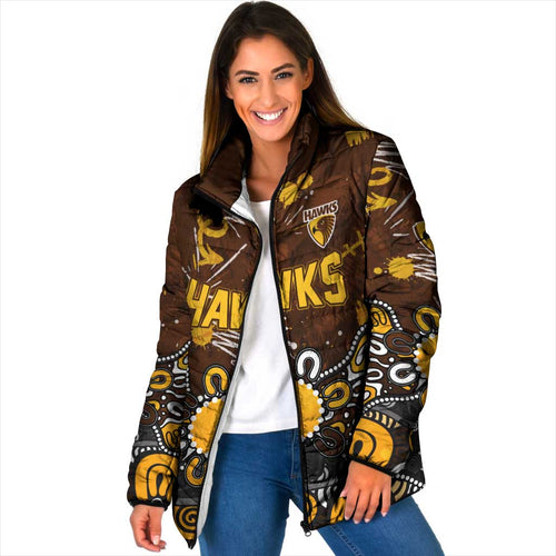 Personalized Hawthorn Hawks Padded Jacket Aboriginal Dot Painting Graffiti Style