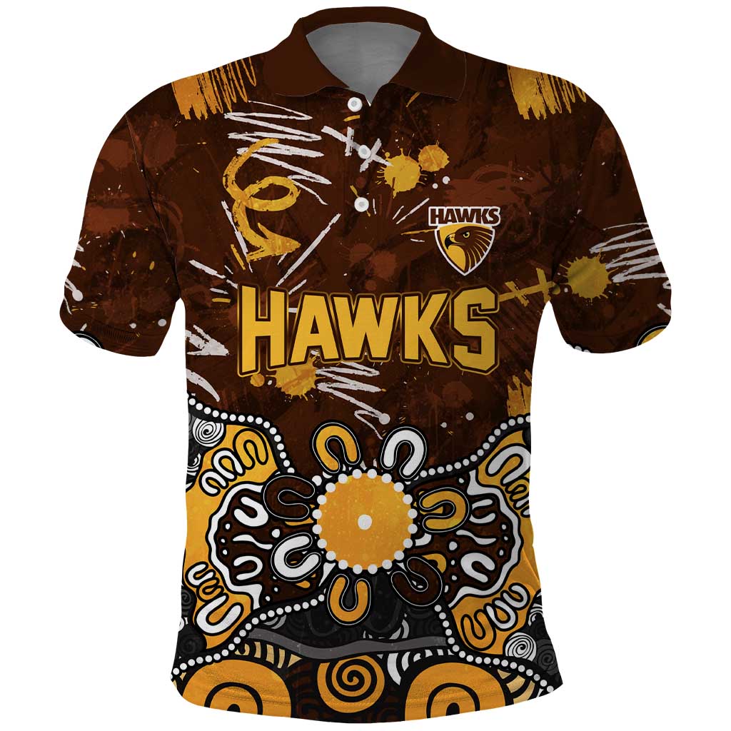Personalized Hawthorn Hawks Polo Shirt Aboriginal Dot Painting Graffiti Style