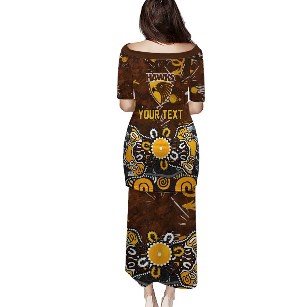 Personalized Hawthorn Hawks Puletasi Aboriginal Dot Painting Graffiti Style