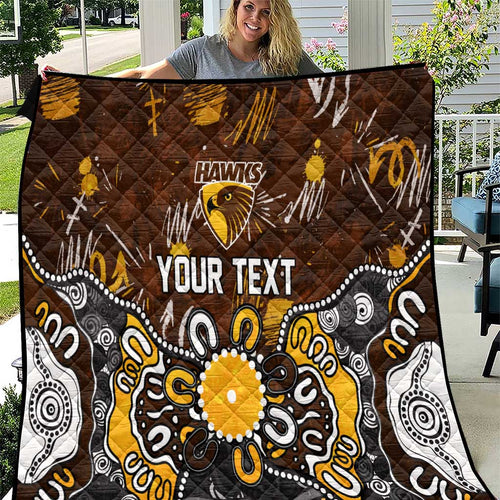 Personalized Hawthorn Hawks Quilt Aboriginal Dot Painting Graffiti Style