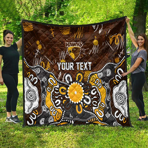 Personalized Hawthorn Hawks Quilt Aboriginal Dot Painting Graffiti Style