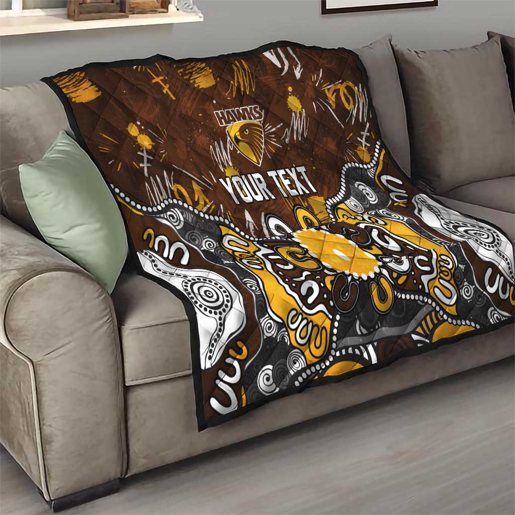 Personalized Hawthorn Hawks Quilt Aboriginal Dot Painting Graffiti Style