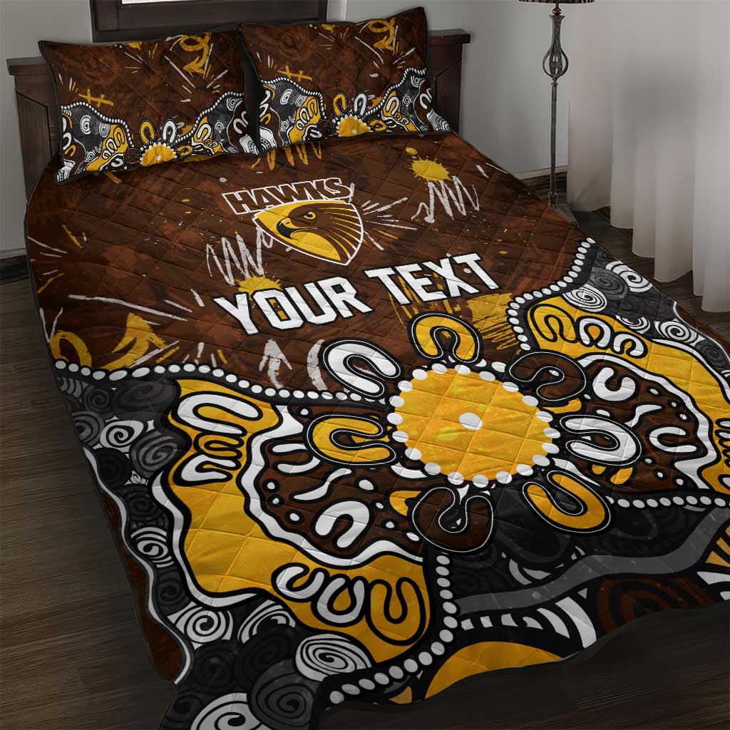 Personalized Hawthorn Hawks Quilt Bed Set Aboriginal Dot Painting Graffiti Style