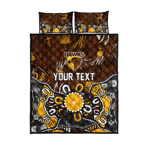 Personalized Hawthorn Hawks Quilt Bed Set Aboriginal Dot Painting Graffiti Style