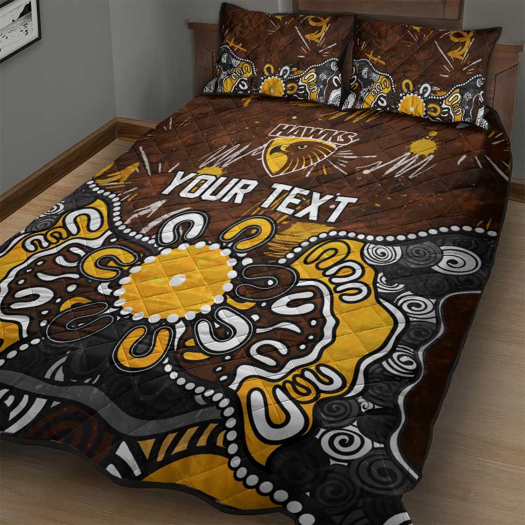 Personalized Hawthorn Hawks Quilt Bed Set Aboriginal Dot Painting Graffiti Style