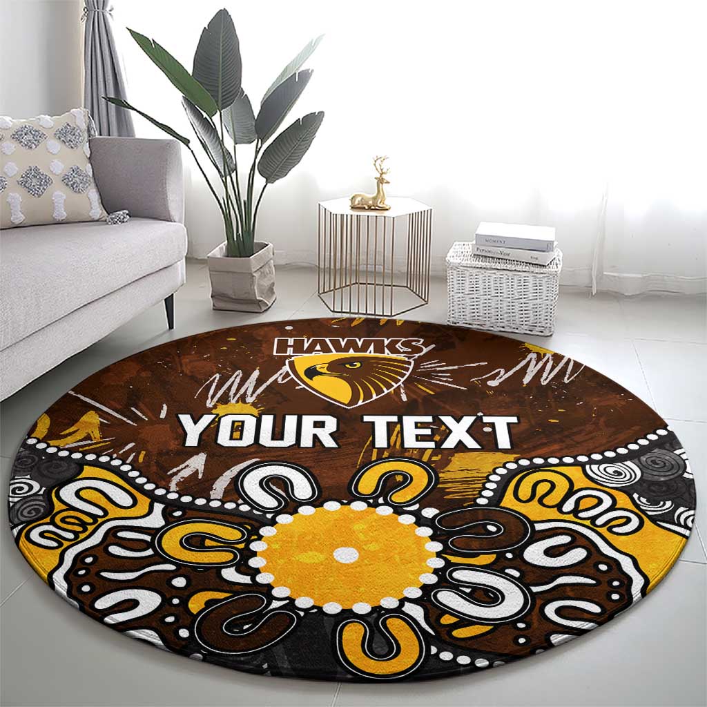 Personalized Hawthorn Hawks Round Carpet Aboriginal Dot Painting Graffiti Style