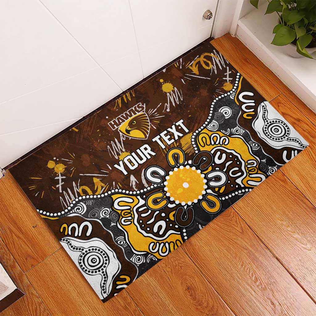 Personalized Hawthorn Hawks Rubber Doormat Aboriginal Dot Painting Graffiti Style