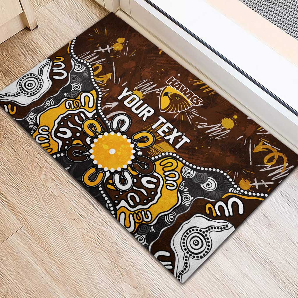 Personalized Hawthorn Hawks Rubber Doormat Aboriginal Dot Painting Graffiti Style