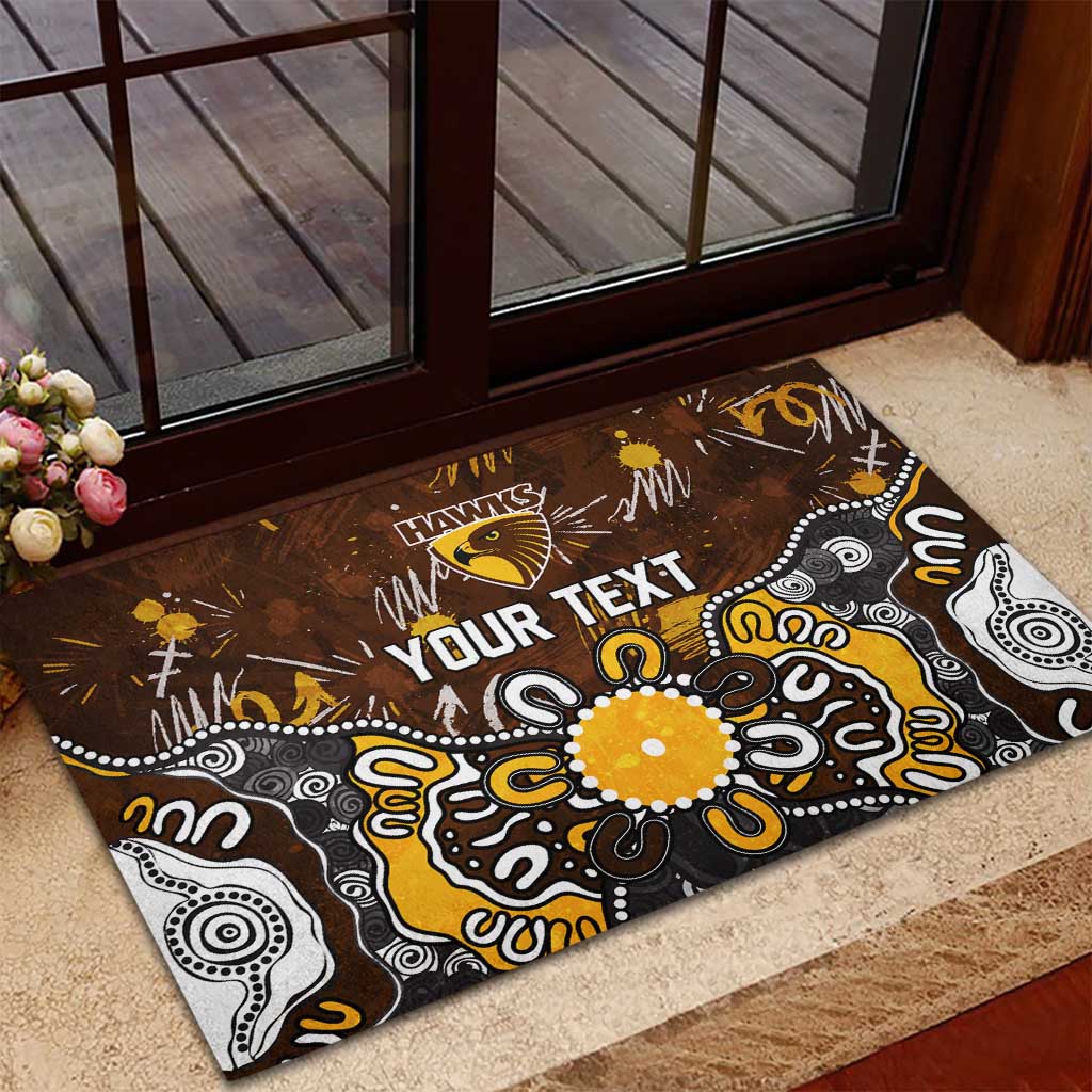 Personalized Hawthorn Hawks Rubber Doormat Aboriginal Dot Painting Graffiti Style