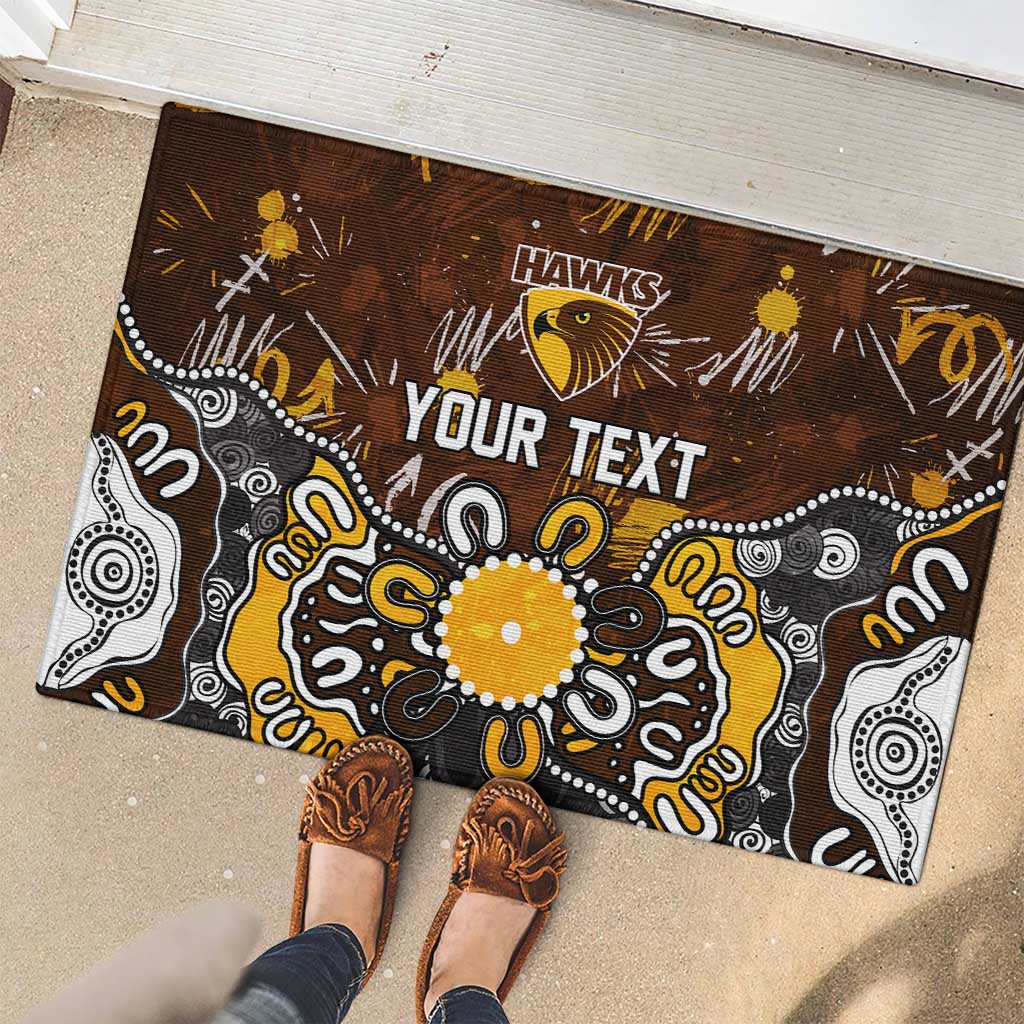 Personalized Hawthorn Hawks Rubber Doormat Aboriginal Dot Painting Graffiti Style