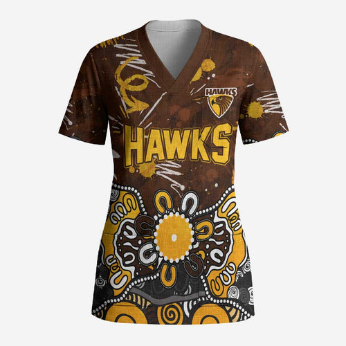 Personalized Hawthorn Hawks Scrub Top Aboriginal Dot Painting Graffiti Style