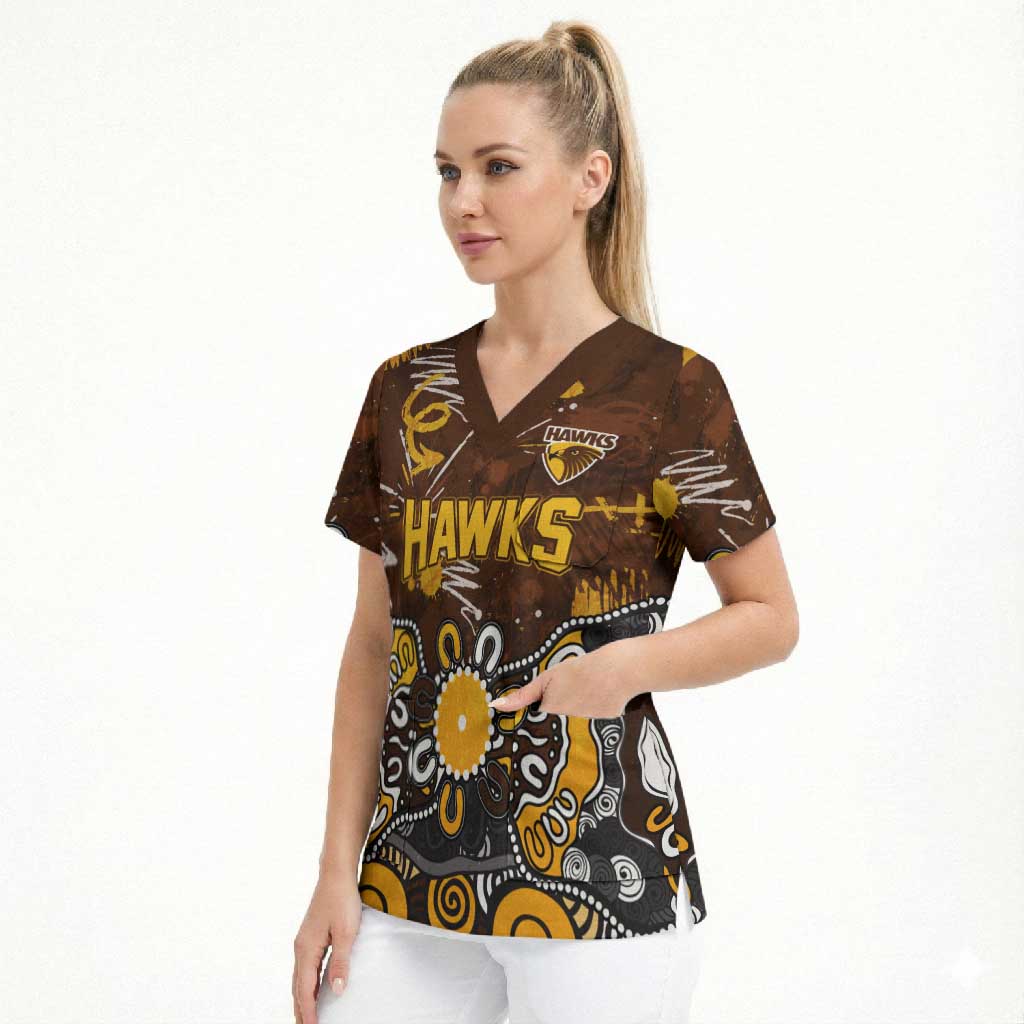 Personalized Hawthorn Hawks Scrub Top Aboriginal Dot Painting Graffiti Style