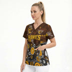 Personalized Hawthorn Hawks Scrub Top Aboriginal Dot Painting Graffiti Style