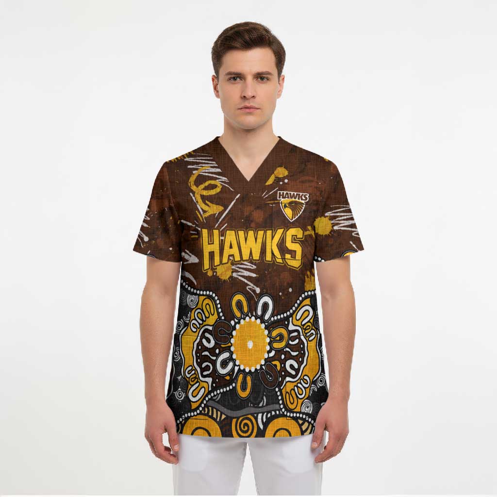 Personalized Hawthorn Hawks Scrub Top Aboriginal Dot Painting Graffiti Style