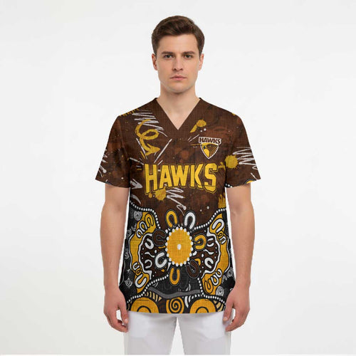 Personalized Hawthorn Hawks Scrub Top Aboriginal Dot Painting Graffiti Style