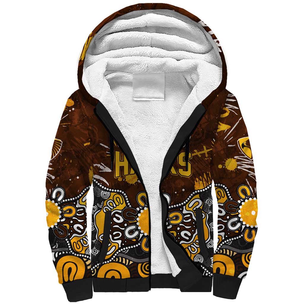 Personalized Hawthorn Hawks Sherpa Hoodie Aboriginal Dot Painting Graffiti Style
