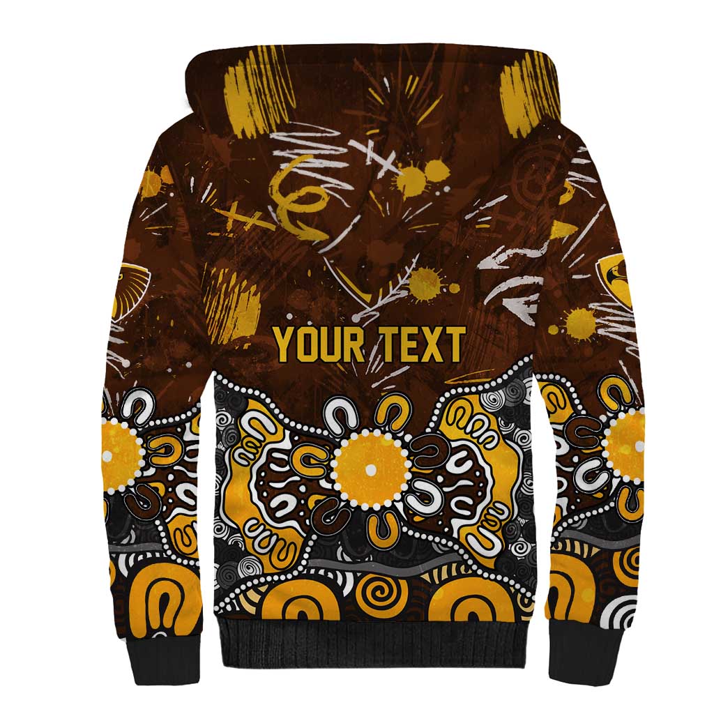 Personalized Hawthorn Hawks Sherpa Hoodie Aboriginal Dot Painting Graffiti Style