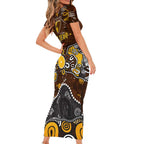 Personalized Hawthorn Hawks Short Sleeve Bodycon Dress Aboriginal Dot Painting Graffiti Style