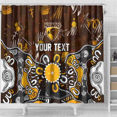 Personalized Hawthorn Hawks Shower Curtain Aboriginal Dot Painting Graffiti Style