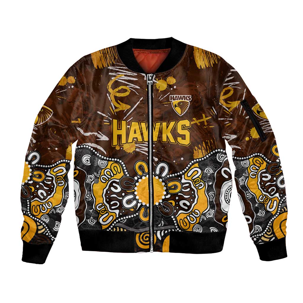 Personalized Hawthorn Hawks Sleeve Zip Bomber Jacket Aboriginal Dot Painting Graffiti Style