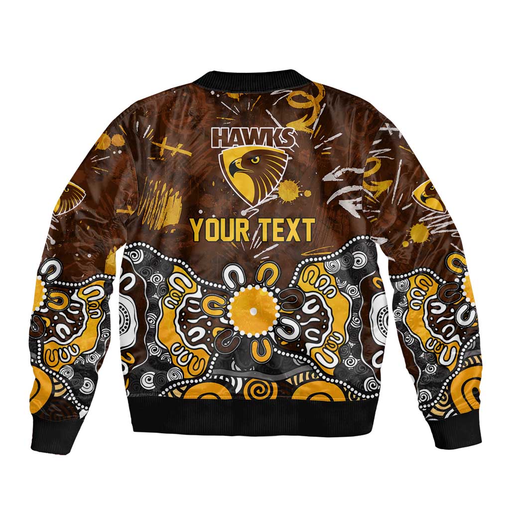 Personalized Hawthorn Hawks Sleeve Zip Bomber Jacket Aboriginal Dot Painting Graffiti Style