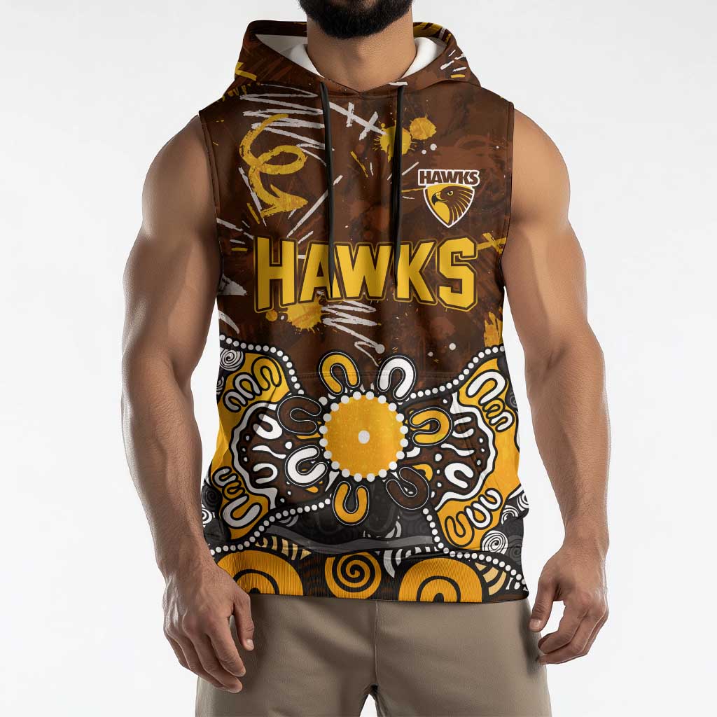 Personalized Hawthorn Hawks Sleeveless Hoodie Aboriginal Dot Painting Graffiti Style
