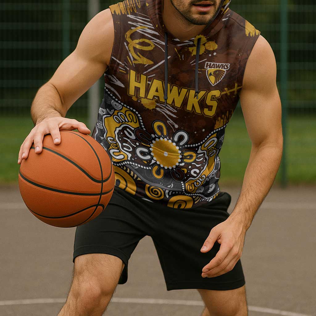 Personalized Hawthorn Hawks Sleeveless Hoodie Aboriginal Dot Painting Graffiti Style