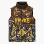 Personalized Hawthorn Hawks Sleeveless Puffer Jacket Aboriginal Dot Painting Graffiti Style