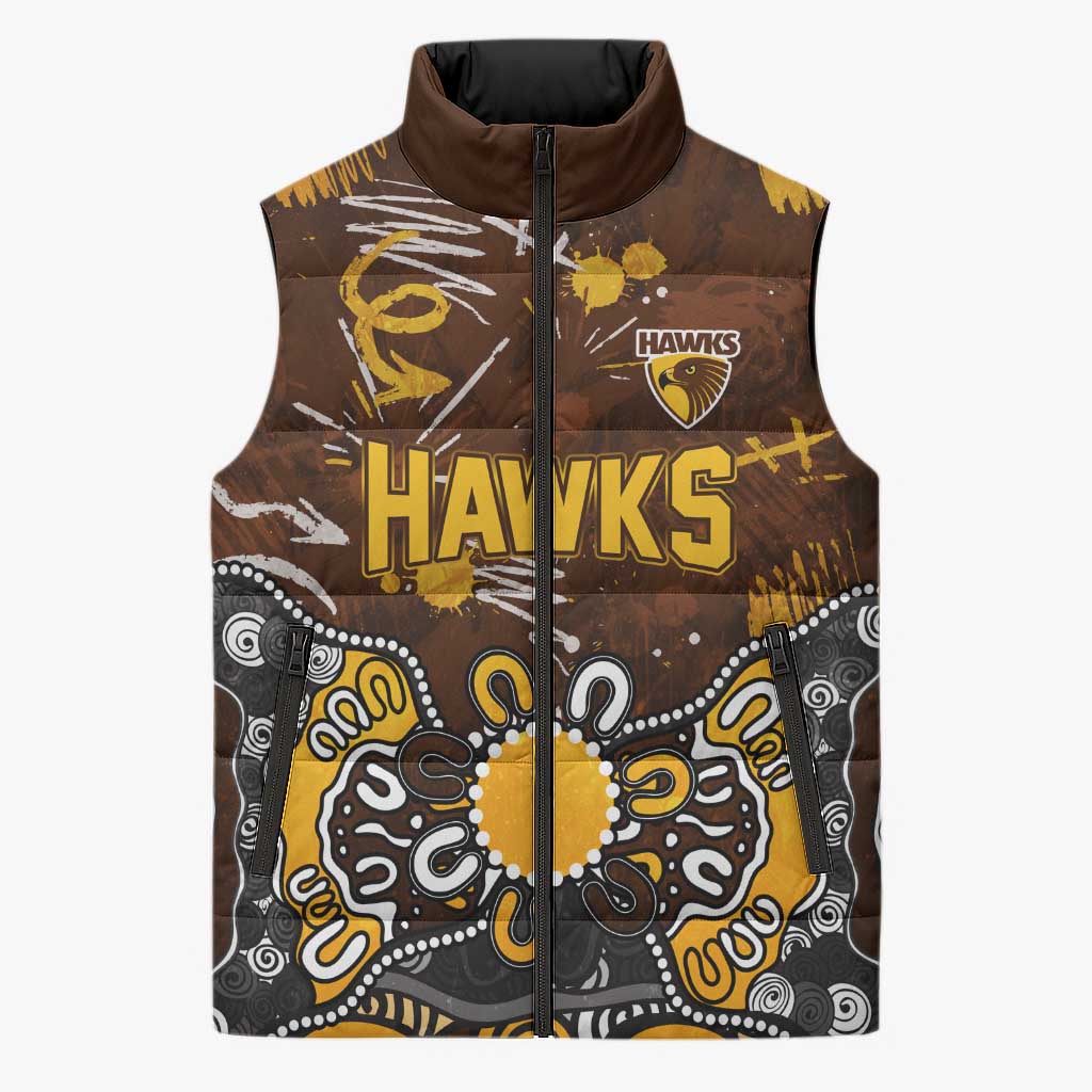 Personalized Hawthorn Hawks Sleeveless Puffer Jacket Aboriginal Dot Painting Graffiti Style