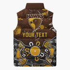 Personalized Hawthorn Hawks Sleeveless Puffer Jacket Aboriginal Dot Painting Graffiti Style