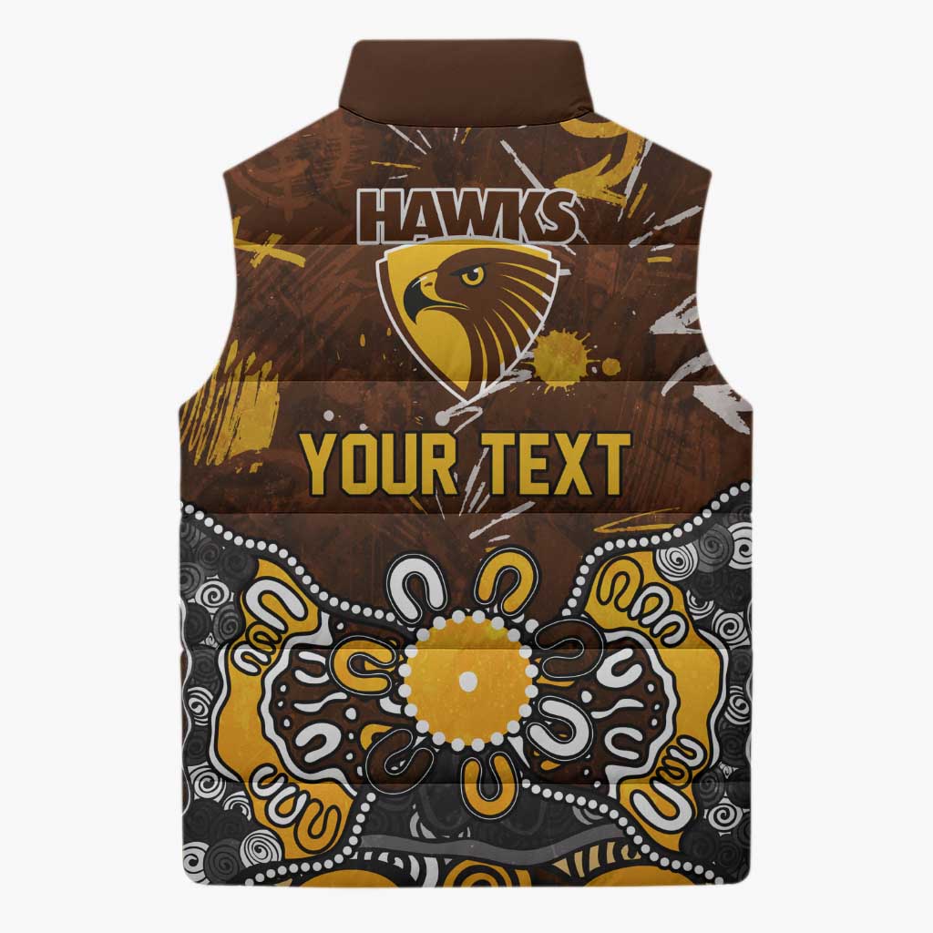 Personalized Hawthorn Hawks Sleeveless Puffer Jacket Aboriginal Dot Painting Graffiti Style