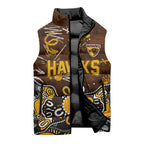 Personalized Hawthorn Hawks Sleeveless Puffer Jacket Aboriginal Dot Painting Graffiti Style