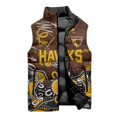 Personalized Hawthorn Hawks Sleeveless Puffer Jacket Aboriginal Dot Painting Graffiti Style